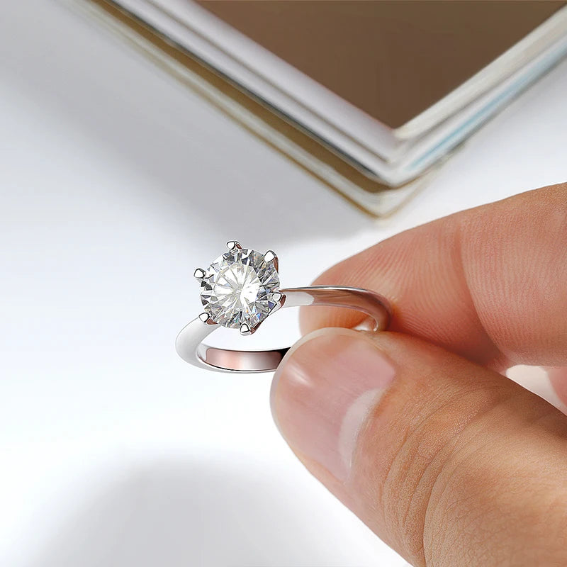 Moissanite Engagement Ring VVS1 Lab Diamond Solitaire for Women, Wedding Band