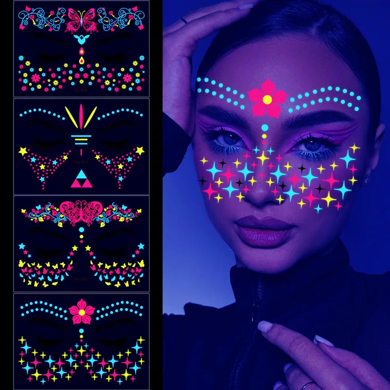 Halloween Luminous UV Glow Temporary Tattoos Stickers for Body & Face Party Accessory
