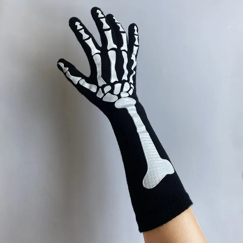 Halloween Skeleton Gloves - Dark Skeleton Pattern for Costume & Horror Parties