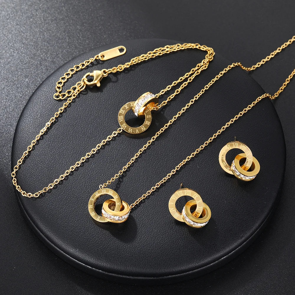 Women’s Classic Jewelry Set with Necklace, Bracelet & Earrings - Versatile Daily Accessories