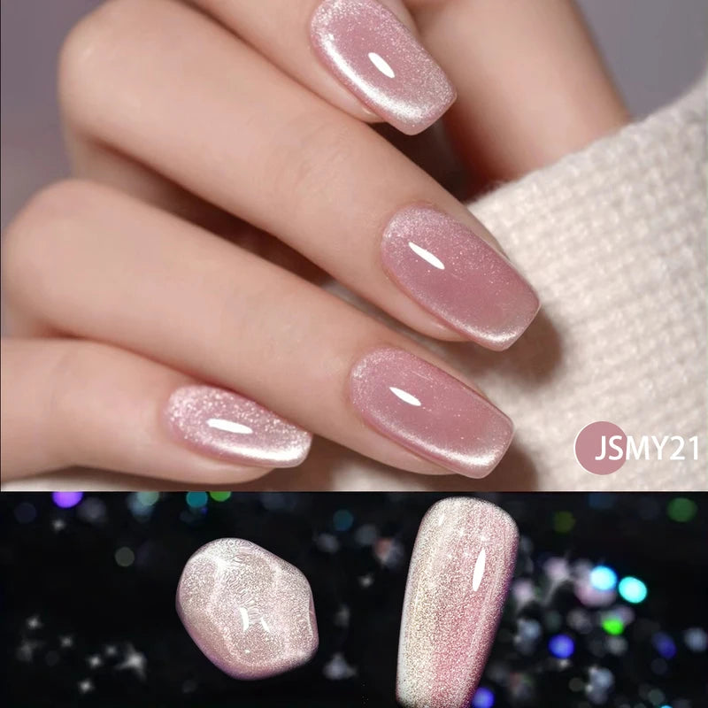 6-Piece Crystal Cat Eye Gel Nail Polish Set with Magnets - Color-Changing & Long-Lasting