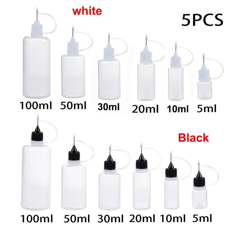 Refillable Needle Tip Glue Bottles 5pcs Set for Craft & Scrapbooking - Multiple Sizes