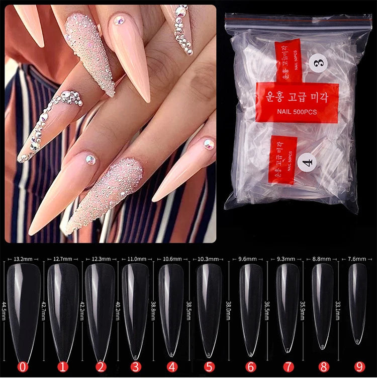 Full Cover Gel Nail Tips Set - 500pcs Stiletto & Coffin Design False Nails for DIY Manicure