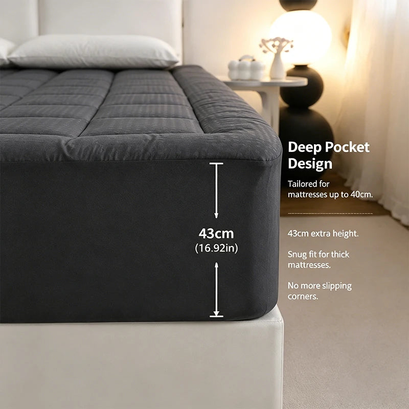 Dark Grey & White Mattress Topper Protector - 360GSM Comfort & Protection