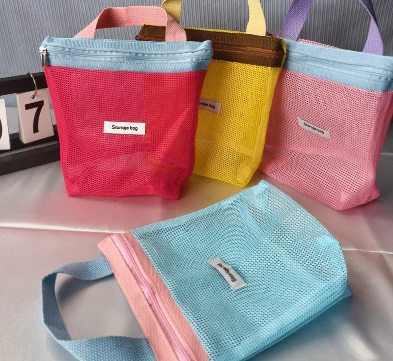 Vibrant Summer Mesh Tote Bag - Foldable Portable Cosmetic & Beach Bag