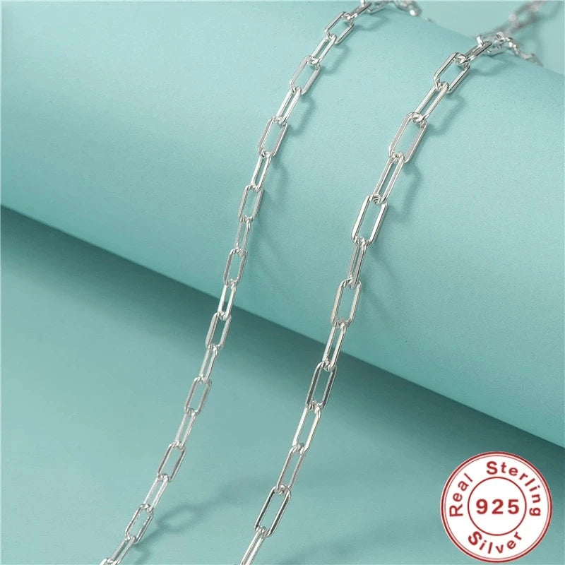 Sterling Silver Paper Clip Chain Necklace for Men Women Wedding Party Gift