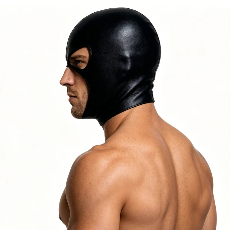 Unisex Faux Leather Hood Mask with Open Mouth Holes for Cosplay and Halloween