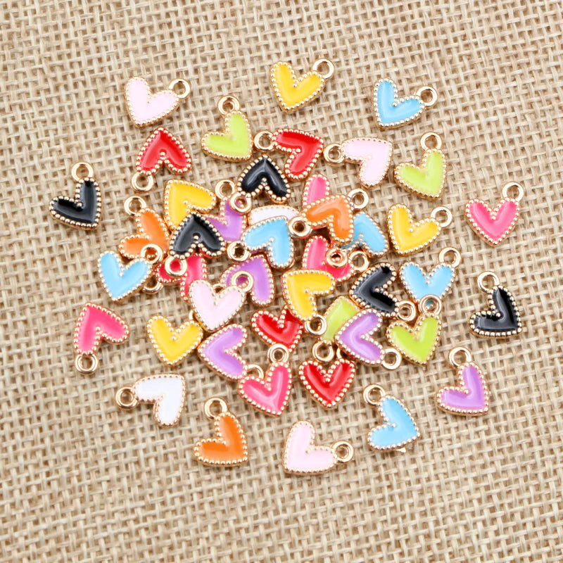 Colorful Alloy Heart Charms Set for Jewelry Making - 50 Pieces, DIY Love Pendants