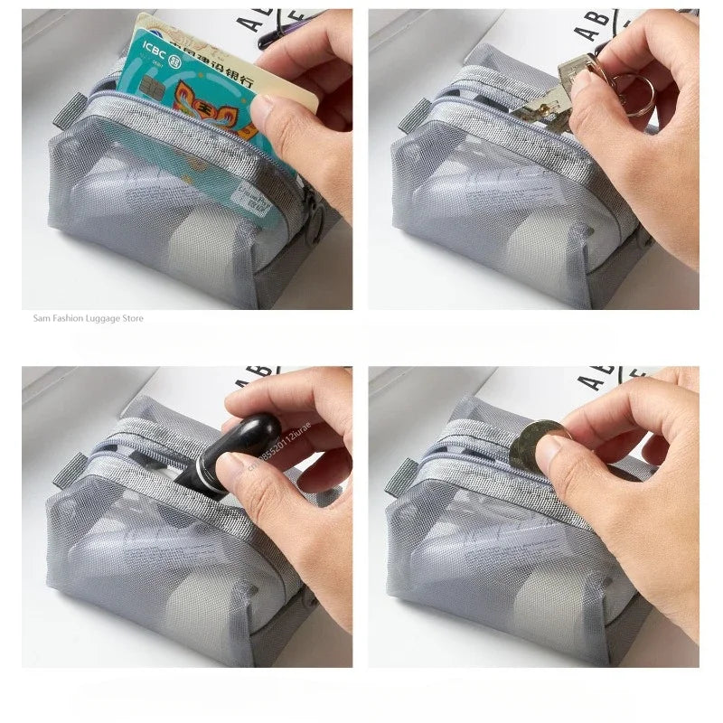 Breathable Mesh Storage Pouch - Lightweight Mini Wash Bag & Coin Purse