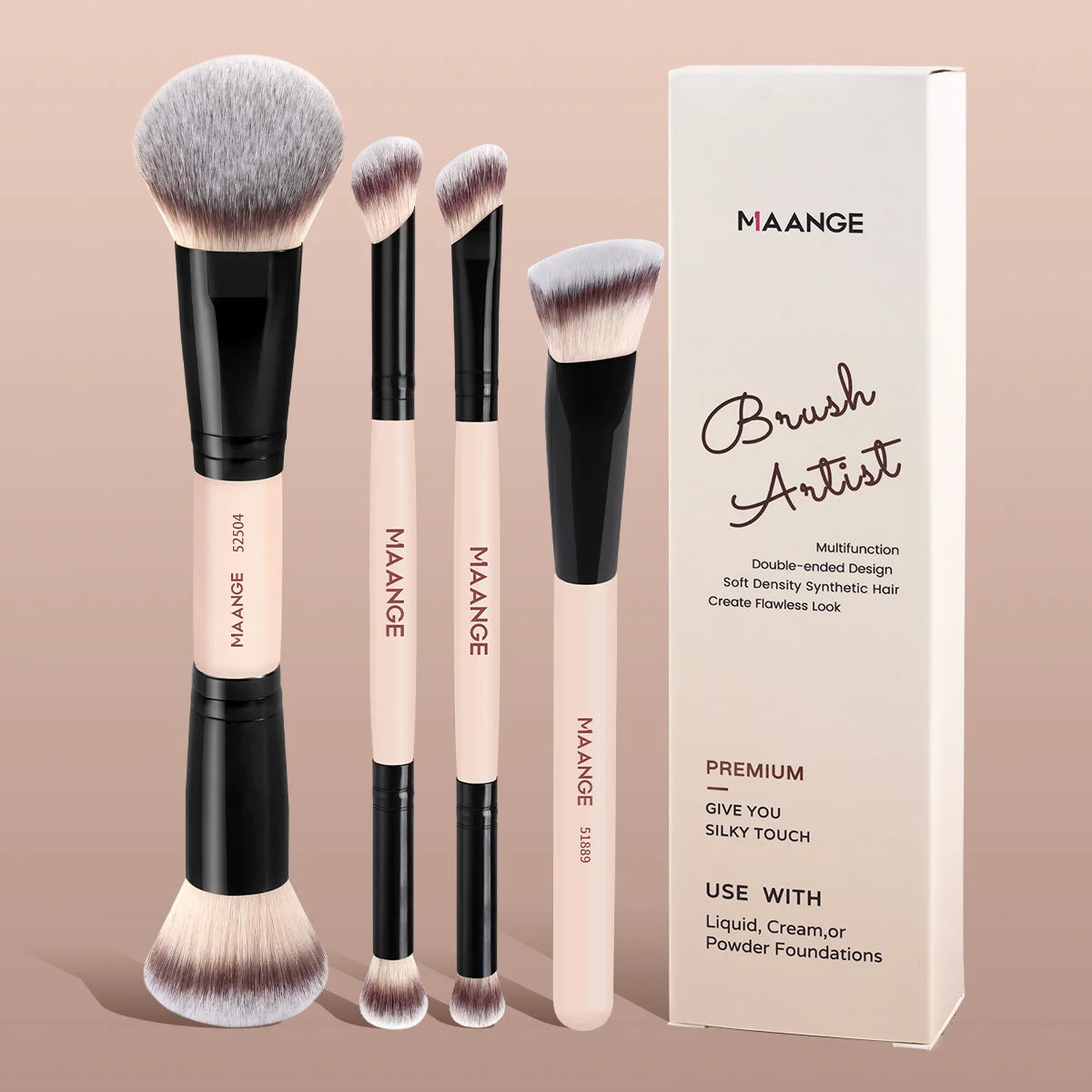 4-Piece Makeup Brush Set for Foundation Concealer Blending - Synthetic Bristles