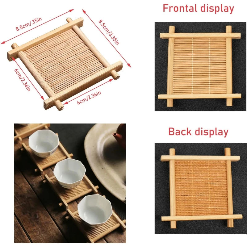 6-Piece Bamboo Tea Coaster Set for Espresso and Small Glass Cups