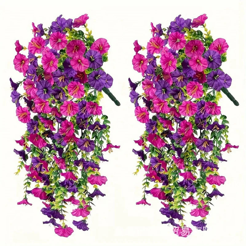 Artificial Morning Glory Flowers with Eucalyptus Leaves for Outdoor Wedding Garden Decor - 2 Pieces