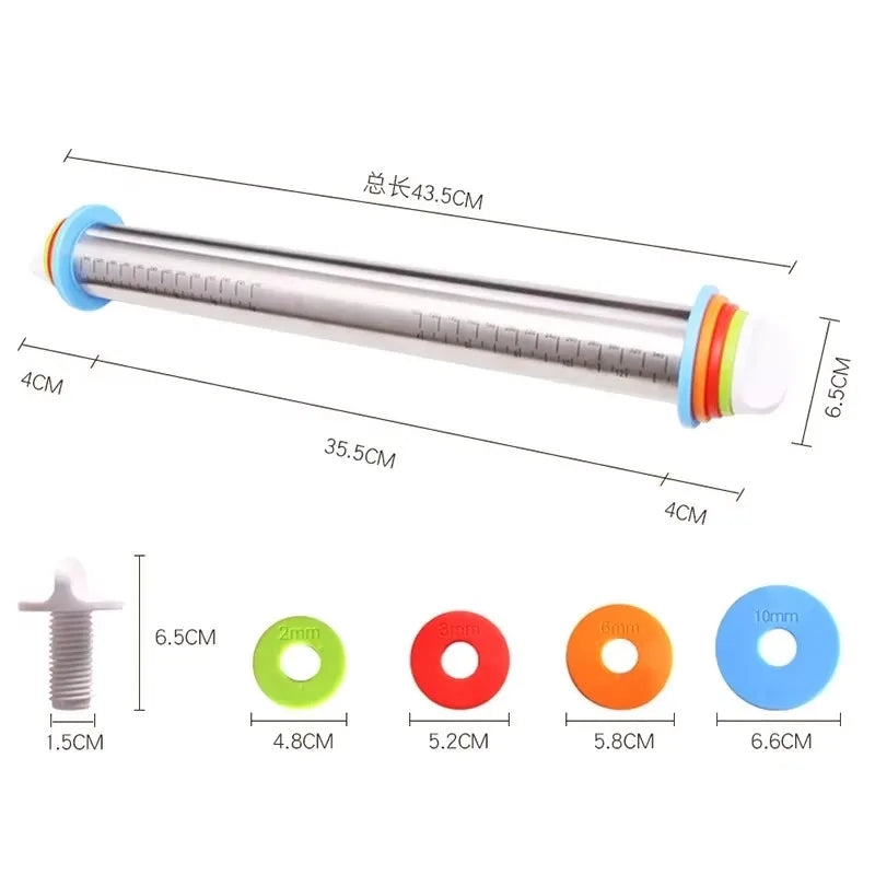 43cm Stainless Steel Adjustable Rolling Pin for Baking & Fondant