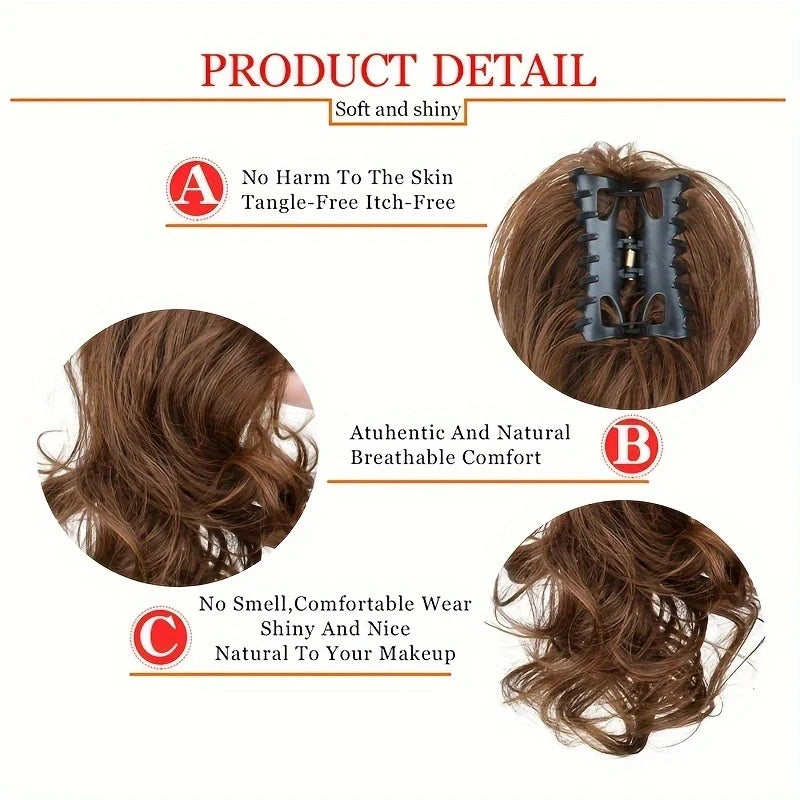 Synthetic Ponytail Claw Clip Extensions - Short Curly Hairpiece for Women