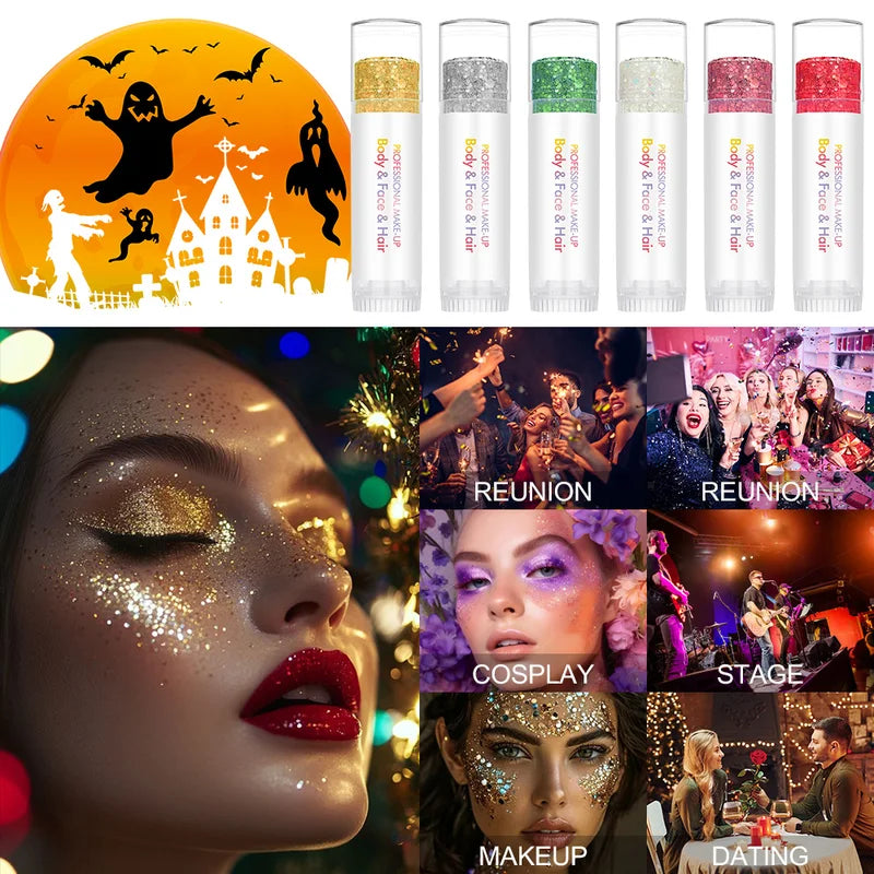 Body Glitter for Face & Body, Long-Lasting Non-Greasy Makeup, Halloween Party Essentials