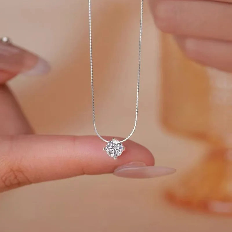 Sterling Silver Zircon Bead Choker Necklace for Women Light Luxury Jewelry