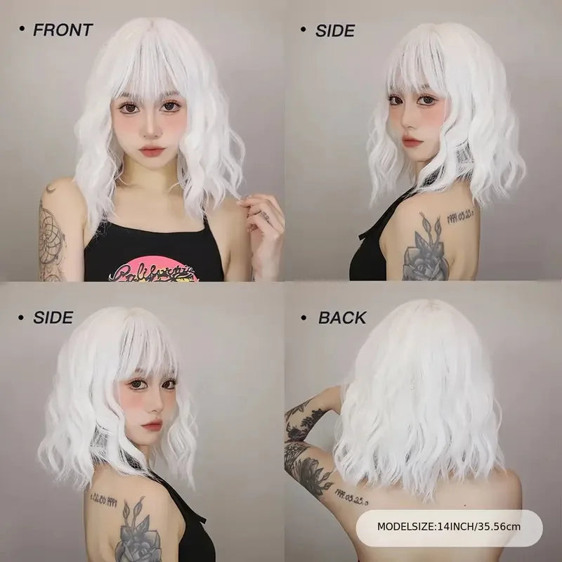 Women’s Water Wave Curly Synthetic Wig Short Beveled Mid-Split Fashion Hair