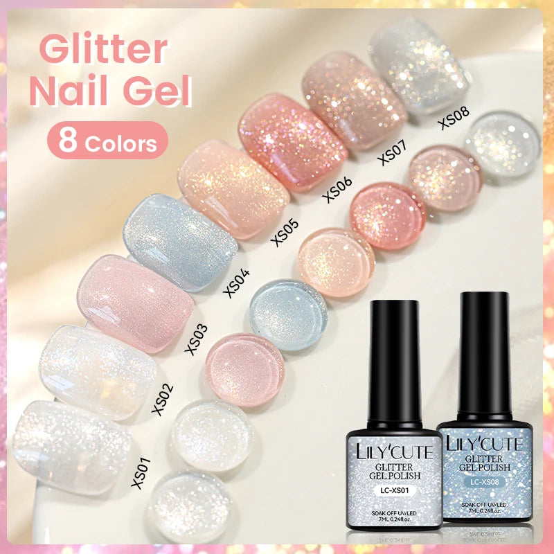 7ml Glitter Nail Gel Polish - Shiny Pearl Shell Sparkling White UV LED Varnish