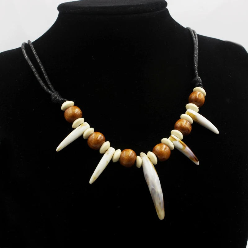 Beaded Wolf Teeth Necklace Adjustable Couple Amulet Jewelry