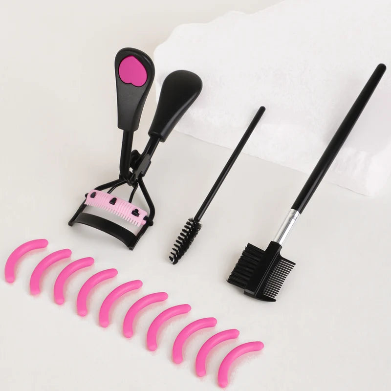 Portable Eyelash Curler with 10 Silicone Pads & Spiral & Eyebrow Comb - Gentle Lash Care