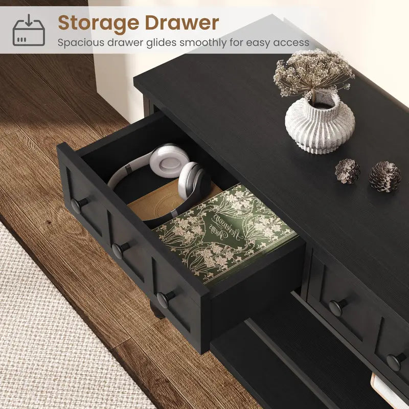 52-Inch Narrow Console Table with 3 Drawers & 2 Shelves - Farmhouse Industrial Entryway Sofa Table