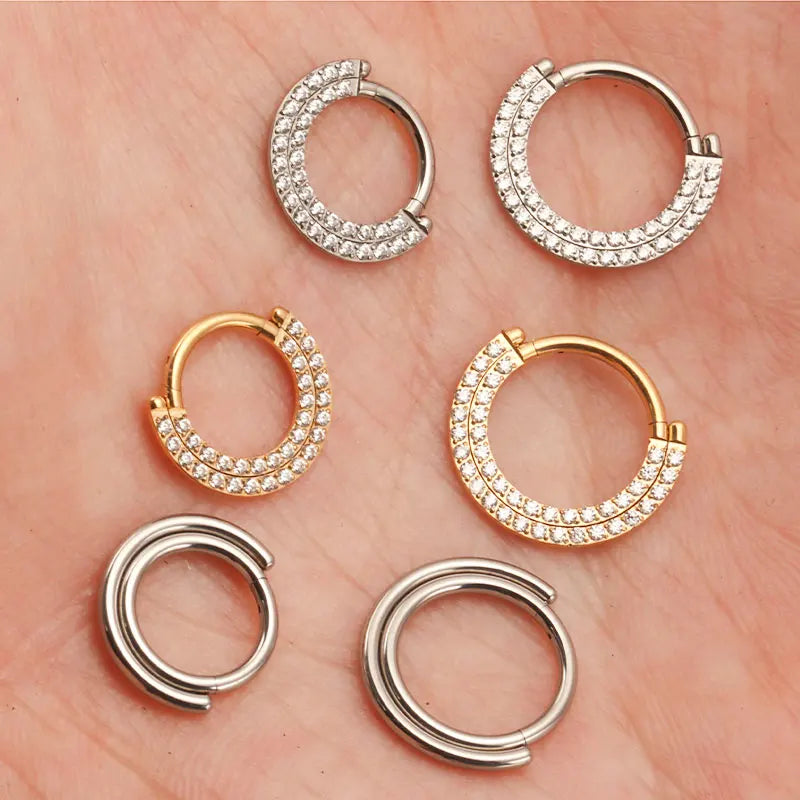 Titanium Septum & Nose Ring Hoop with CZ Segment Body Jewelry