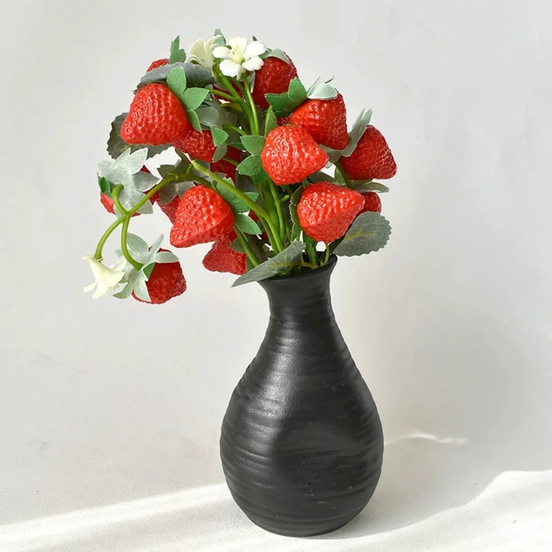 Artificial Strawberry Branch Decor Picks - Faux Fruit Plant Wall Accent