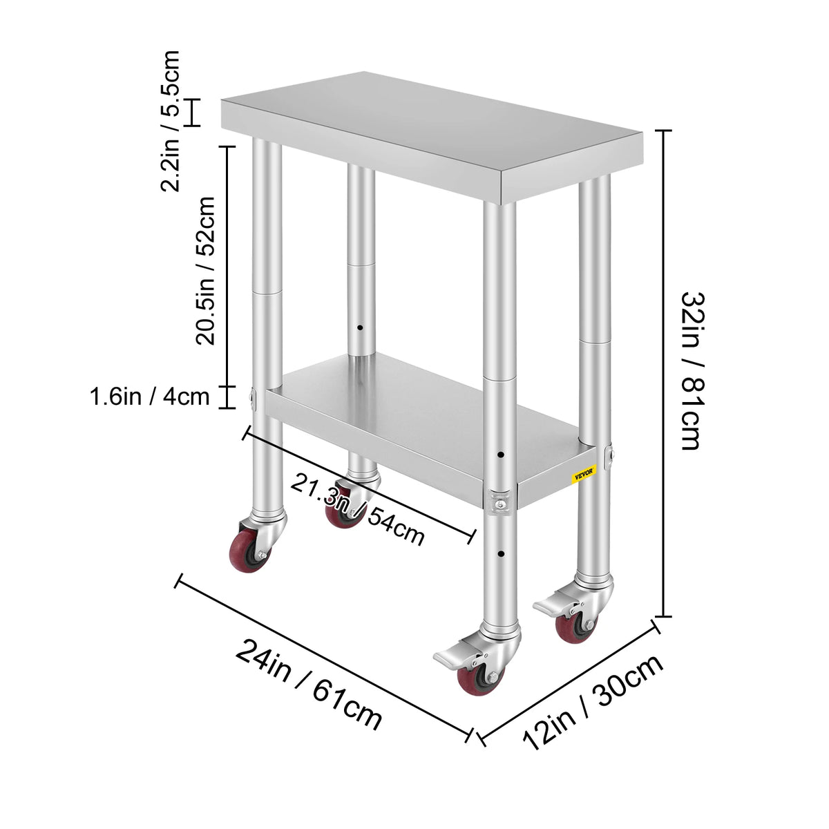 Stainless Steel Kitchen Prep Table with Casters & Backsplash, Load Capacity 100-300KG
