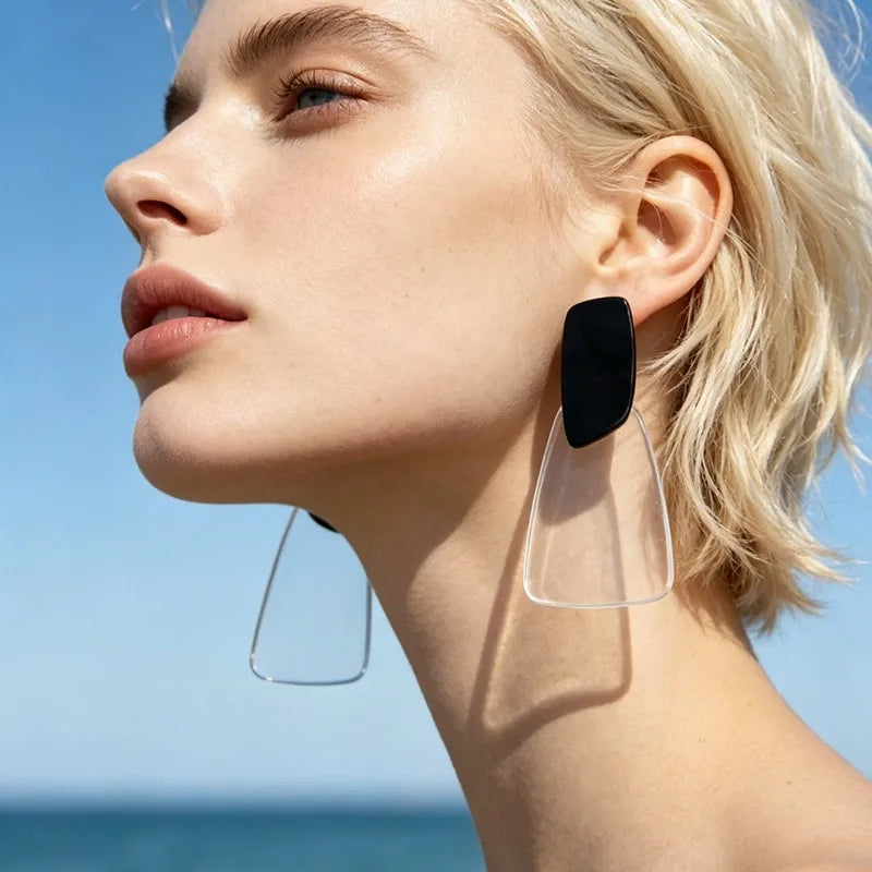 Clear White Black Acrylic Drop Dangle Earrings for Women - Geometric Statement Jewelry