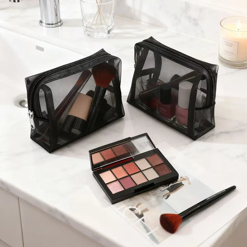 Mesh Makeup Bag Set for Travel - Portable Cosmetic Organizer for Women