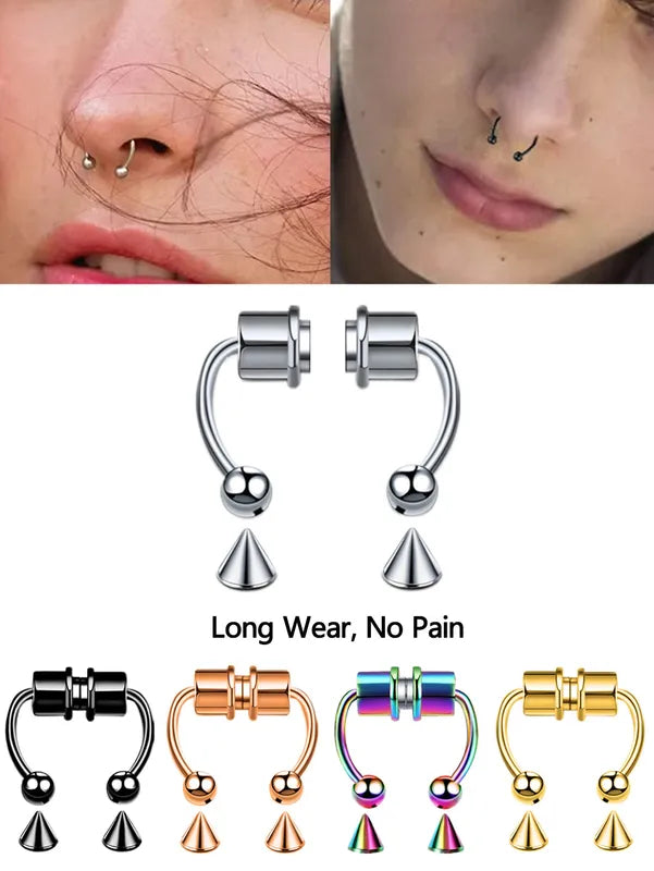 Magnetic Nose Ring Non-Pierced Horseshoe Nose Clip Stainless Steel Jewelry Set