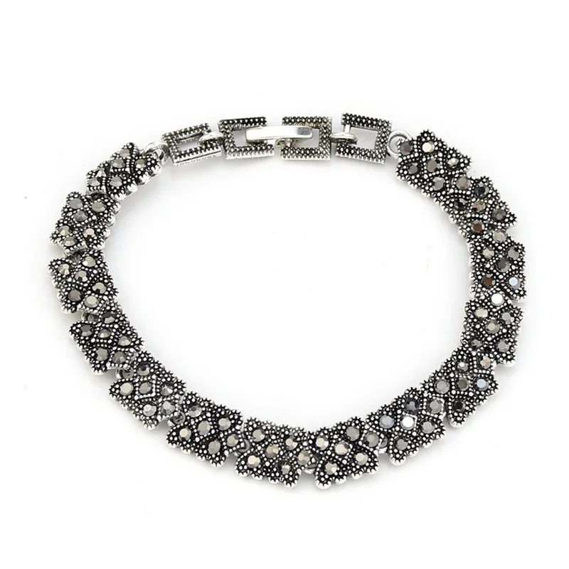 Vintage Turkish Fatima Bracelet for Women Bohemia Evil Eye Charm Silver Jewelry
