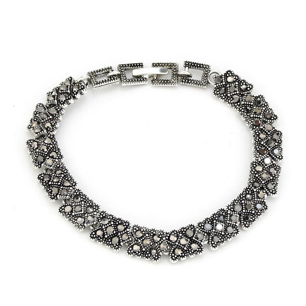 Vintage Turkish Fatima Bracelet for Women Bohemia Evil Eye Charm Silver Jewelry