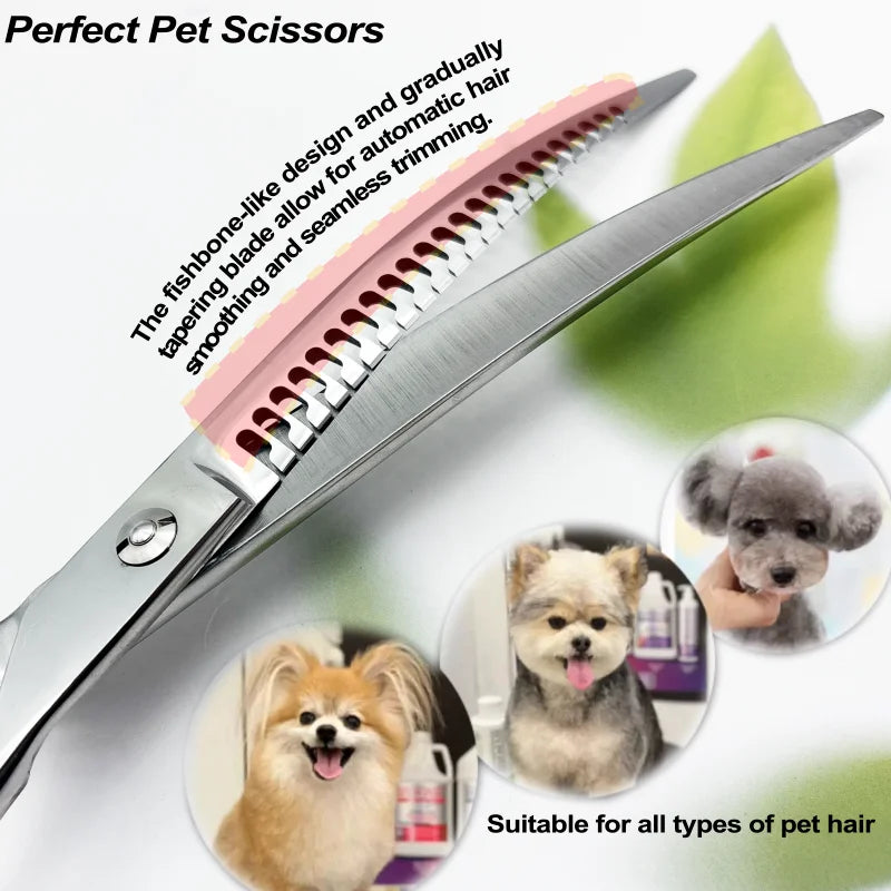 Pet Grooming Scissors 8 Inch Curved Shark Hair Trimming Shears for Dogs & Pets