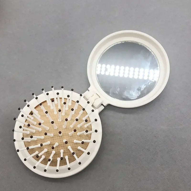 Portable Folding Makeup Mirror with Air Cushion Massage Comb for Travel