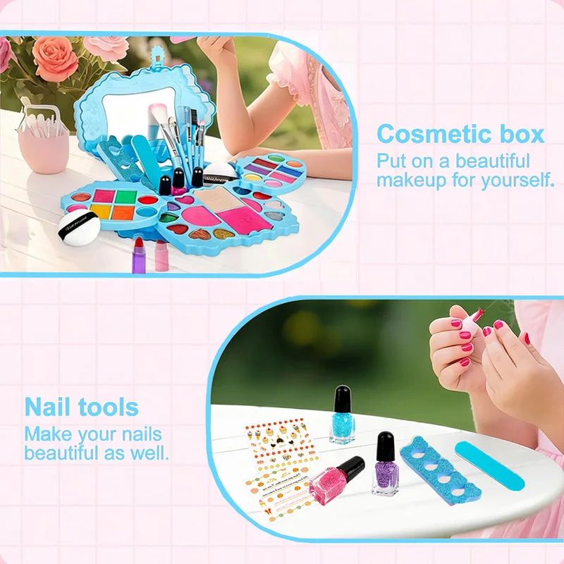 Kids Washable Makeup Kit with Snow Box & Nail Art Set - Girl Toys