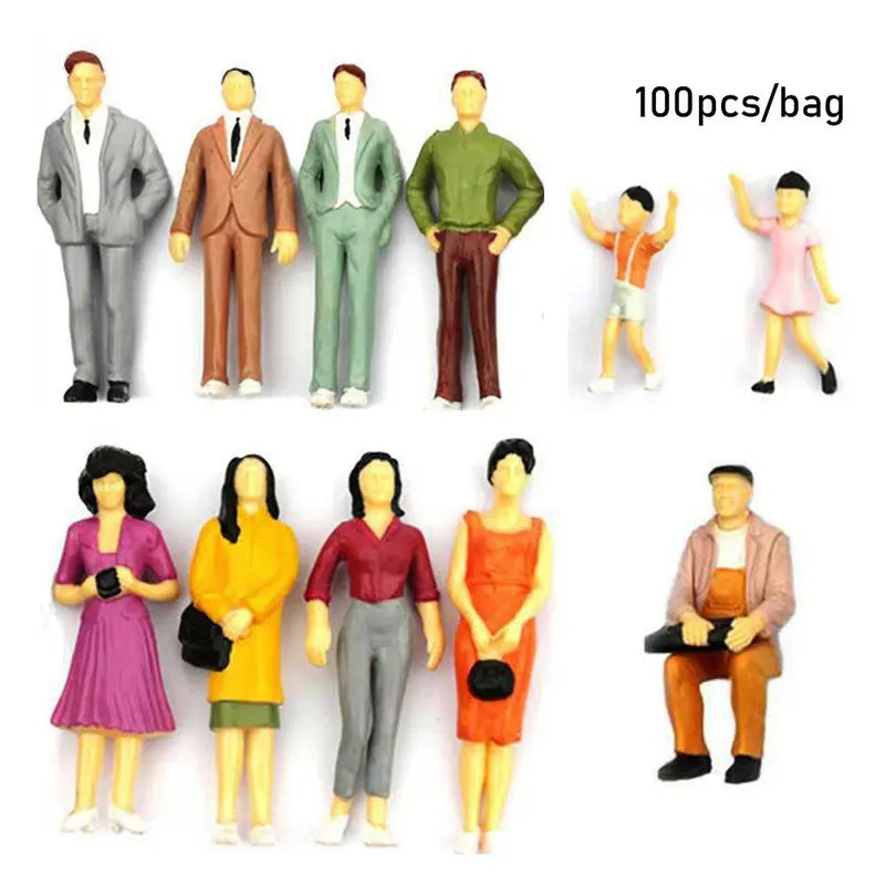 100Pcs Scale Model People Figures for Train Layouts - Painted Passengers in Various Poses