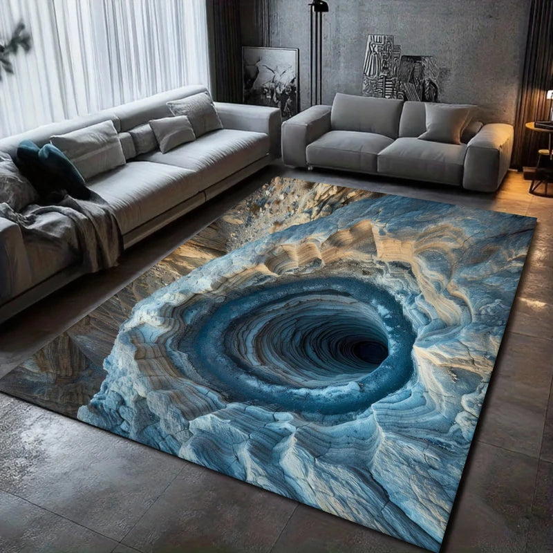 3D Hole Illusion Rug - Realistic Cave Floor Carpet for Living Room & Home Decor