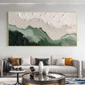 Large Handpainted Green and Beige Oil Painting Wall Art for Room Decor