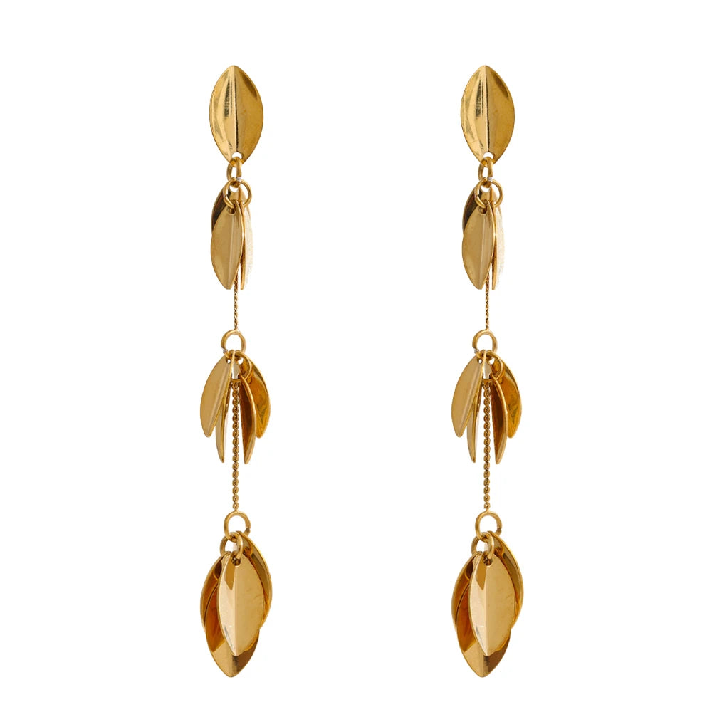 Long Leaf Drop Dangle Earrings - Stylish Handmade Metal Jewelry