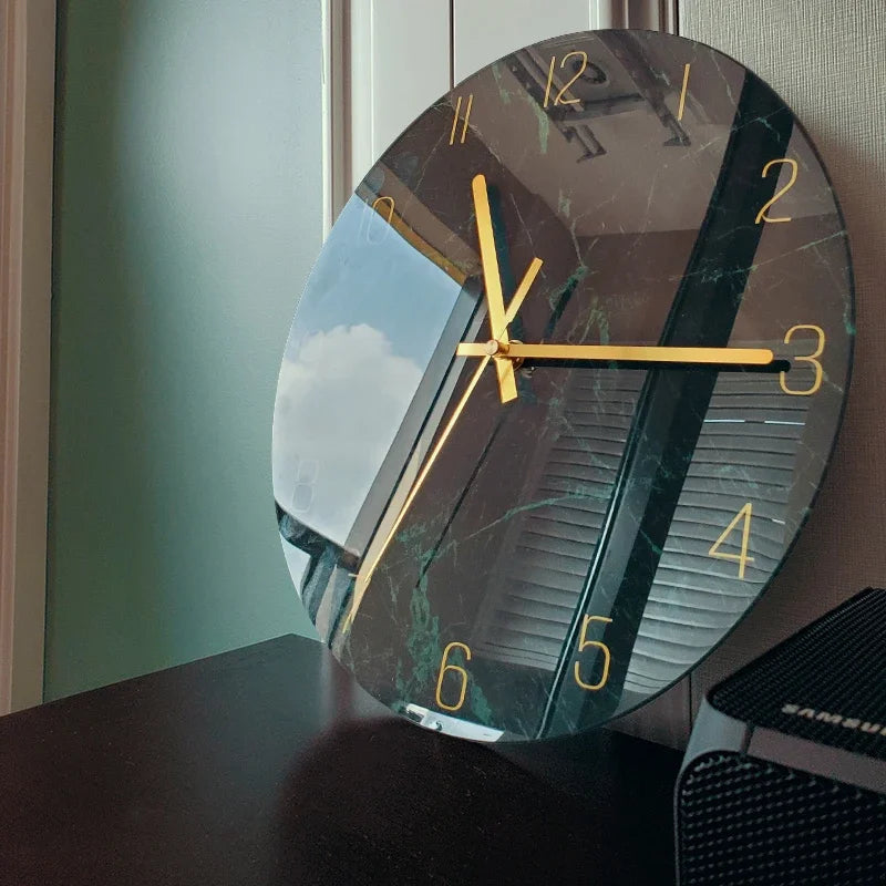 Modern Silent Glass Wall Clock - Large Decorative Watch for Living Room & Kitchen