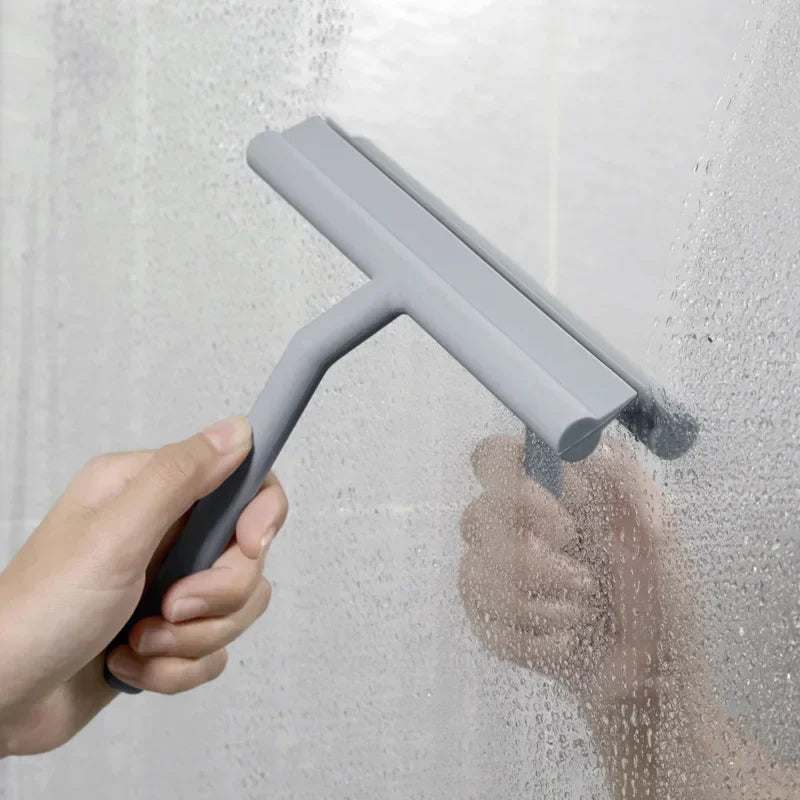 Bathroom Glass Wiper Silicone Scraper with Long Handle for Shower & Mirror Cleaning