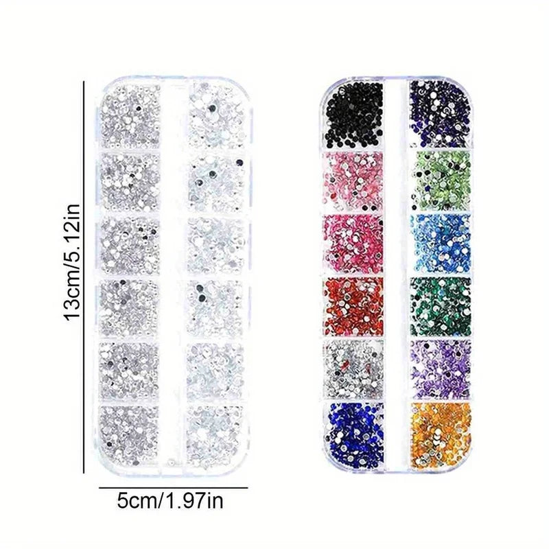 Silver Rhinestone Nail Art Kits with Colorful Rhinestone Cases - for Makeup & Nails