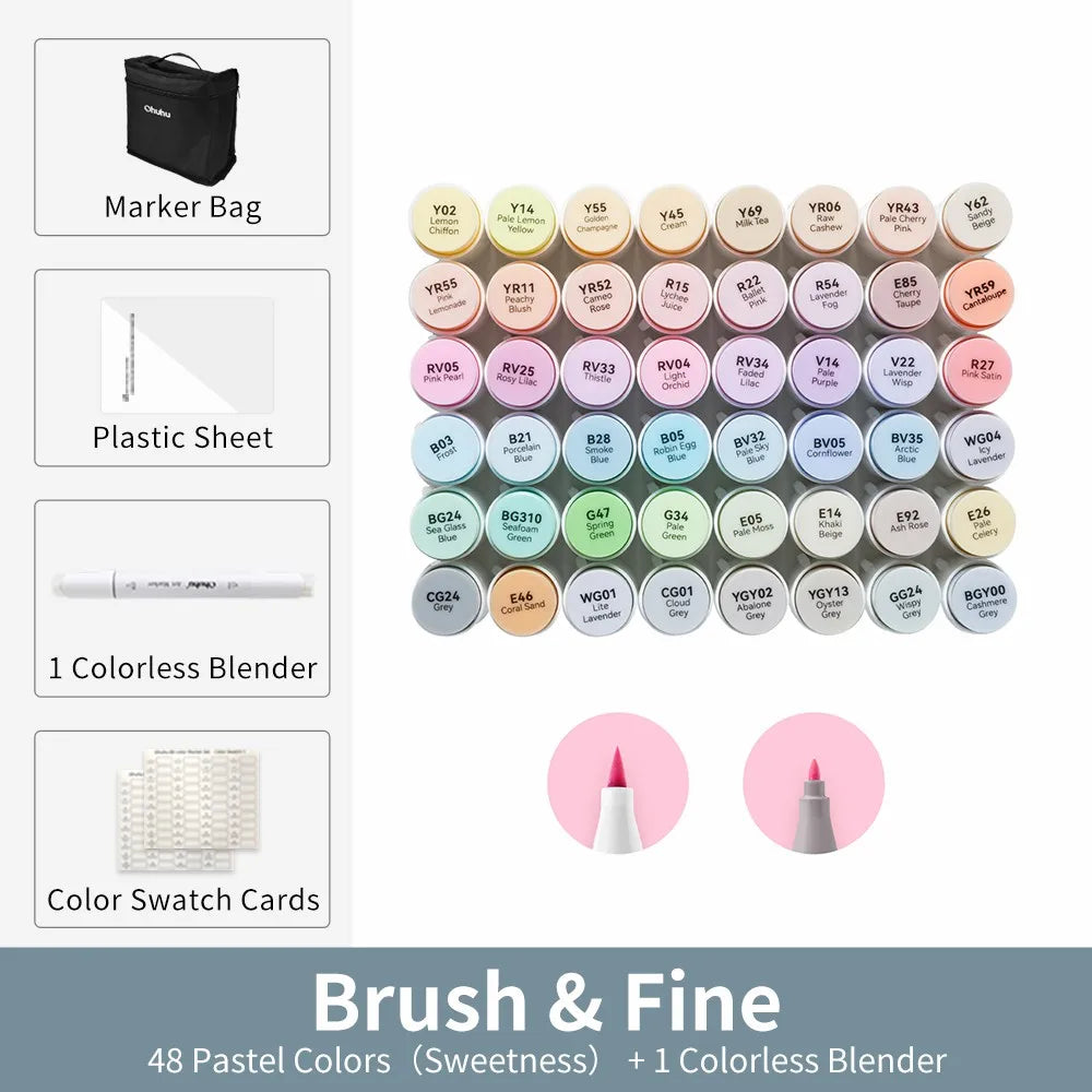 48 Pastel Marker Pen Set with Dual Tips Refillable Art Supplies for Drawing & Sketching