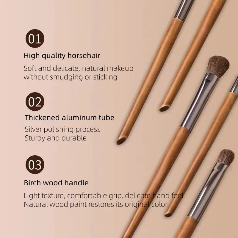 Horse Hair Eyeshadow Makeup Brushes Set with Bag - Blending & Eyebrow Tools