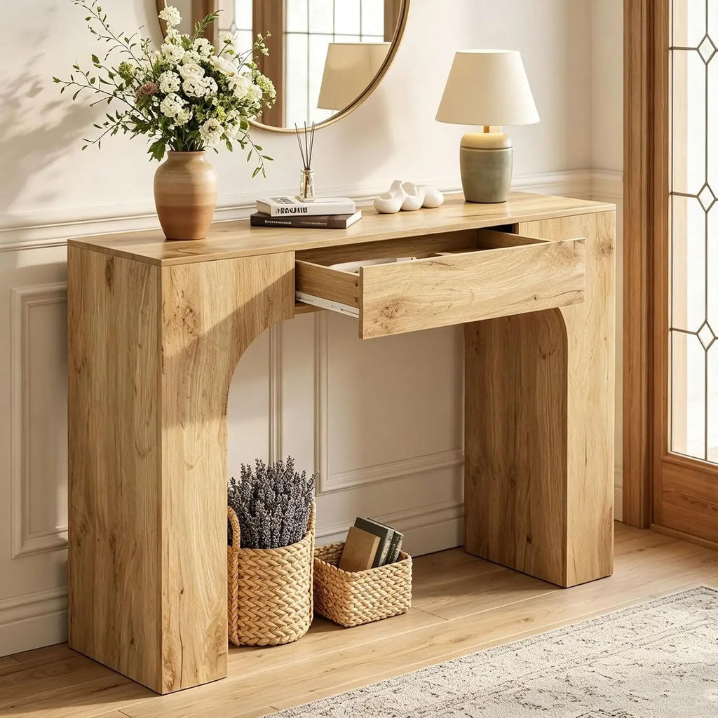 Farmhouse Console Table with Drawer - Narrow Entryway Sofa & Hallway Table