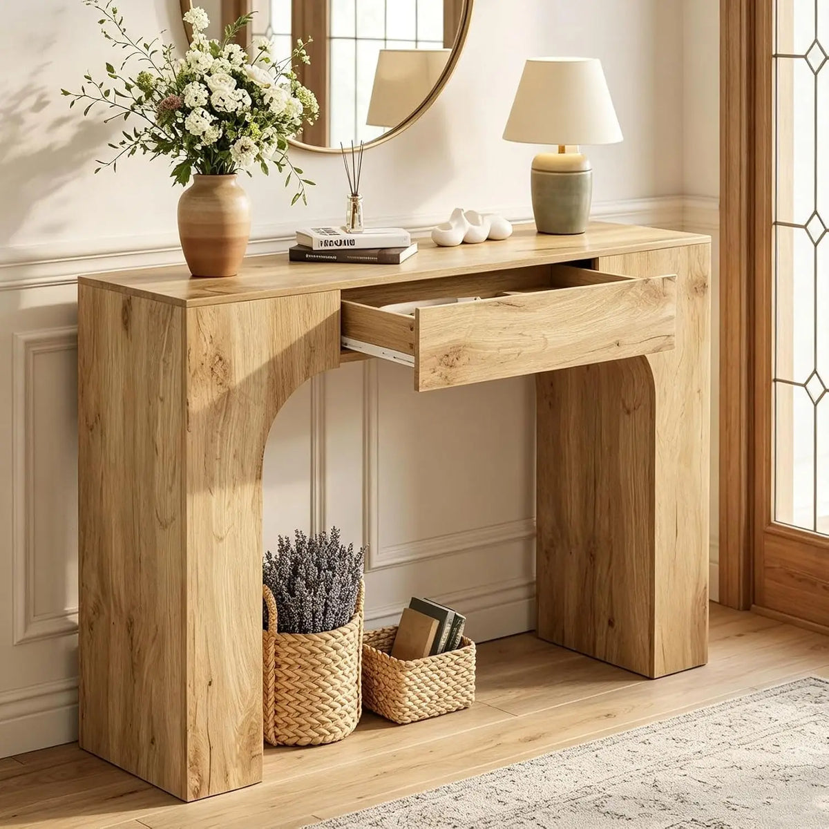 Farmhouse Console Table with Drawer - Narrow Entryway Sofa & Hallway Table