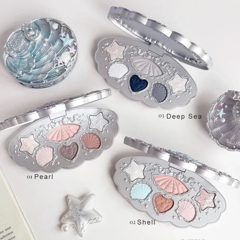 Flower Knows Shells Eye Shadow Palette 6 Colors Matte Shimmer Long Lasting Makeup