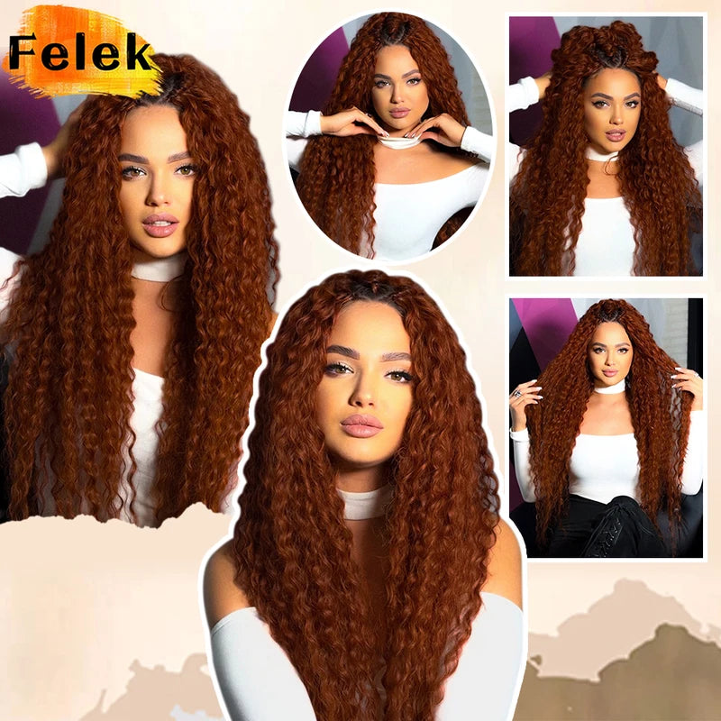 Ombre Brown Curly Crochet Hair Extensions - Deep Wave Twist Braid 22-30 Inch Synthetic Hair