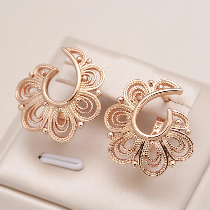 Rose Gold Drop Earrings for Women - Vintage Metal Flower Jewelry